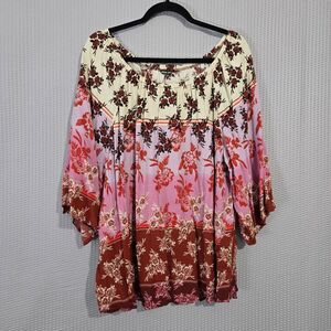 Unique Spectrum Womens Off-Shoulder‎ Oversized Tunic Top Size 2X Boho Maximalist